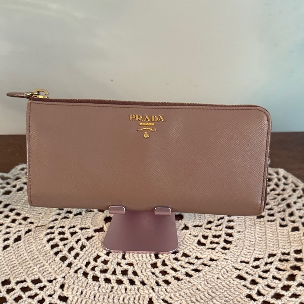 Prada rose Leather Zip-Around Wallet